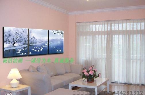 handmade 3 piece canvas wall art decoration paintings romantic mural wall painting winter snow-covered landscape oil paintings