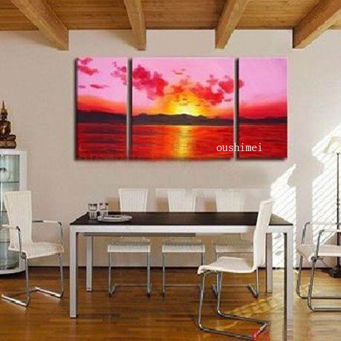 handmade 3p picture on canvas seascape wall art for home decor oil painting modern landscape canvas sunrise painting hang craft