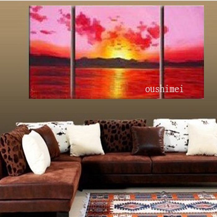 handmade 3p picture on canvas seascape wall art for home decor oil painting modern landscape canvas sunrise painting hang craft