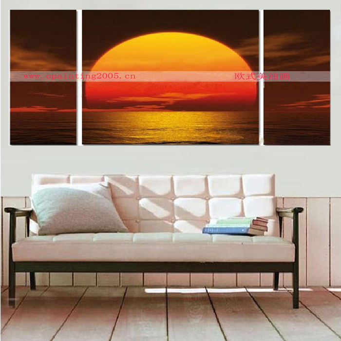 handmade art 3 piece canvas wall modern sunrise landscape on canvas seascape oil painting for bedroom or living room pictures