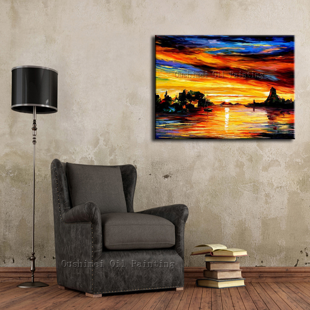 handmade landscape modern picture on canvas wall art scenery painting for living room decor sunrise seascape oil painting