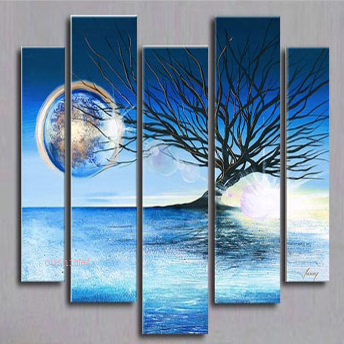 handmade picture 5pcs oil painting on canvas seascape wall art for living room abstract tree home decoration craft landscape