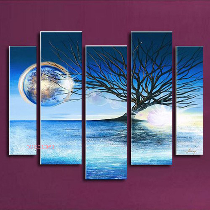 handmade picture 5pcs oil painting on canvas seascape wall art for living room abstract tree home decoration craft landscape