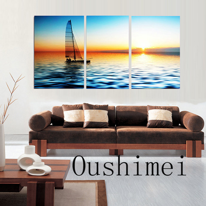 handmade wall art home decor sailing picture on canvas landscape oil painting for living room decor sunrise seascape craft