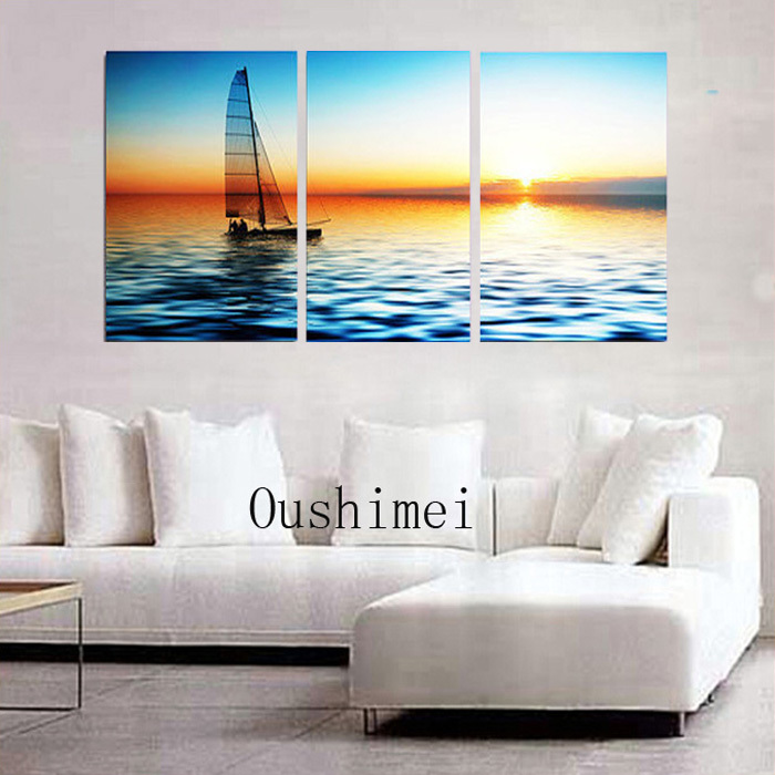 handmade wall art home decor sailing picture on canvas landscape oil painting for living room decor sunrise seascape craft