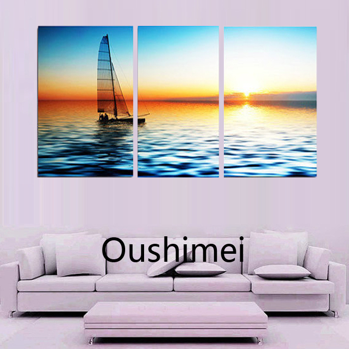 handmade wall art home decor sailing picture on canvas landscape oil painting for living room decor sunrise seascape craft