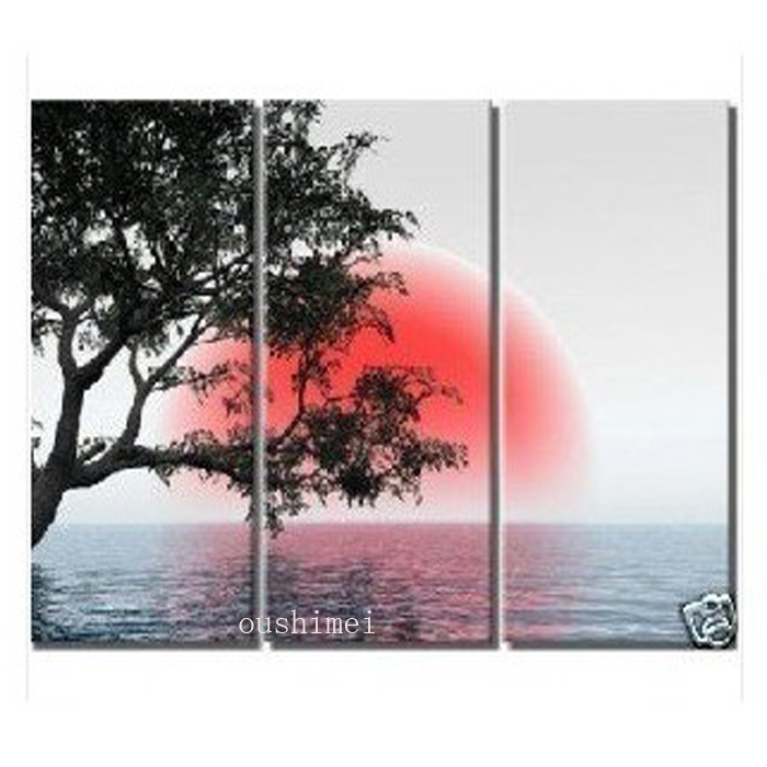 handpainted pictures red sunrise lake tree landscape oil paintings on canvas wall art group for living room seascape painting