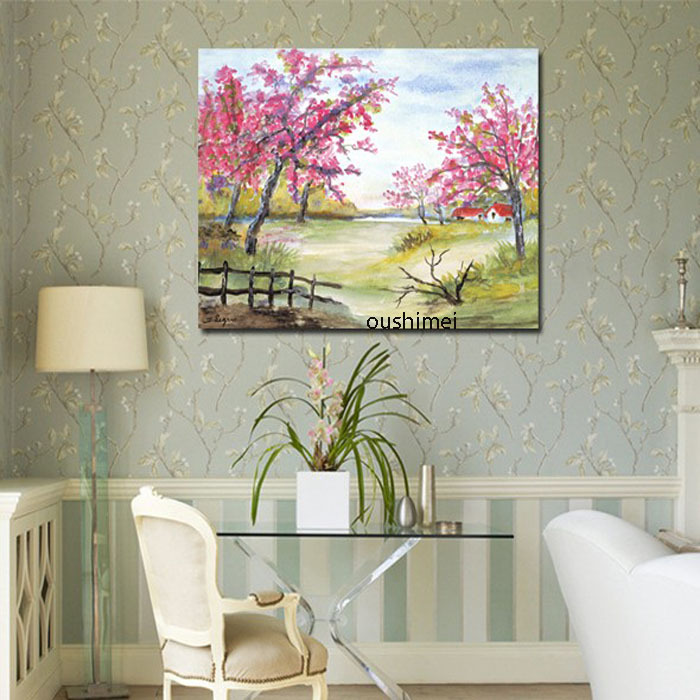 home decor painting handmade landsacpe paintings on canvas classical oil painting picture art peach blossom tree shipment