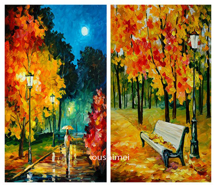 modern brief pictures no frame the paths at night landscape handmade knife paint for living room oil painting picture on canvas