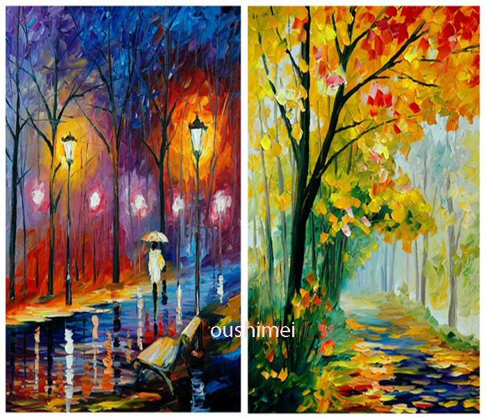 modern brief pictures no frame the paths at night landscape handmade knife paint for living room oil painting picture on canvas