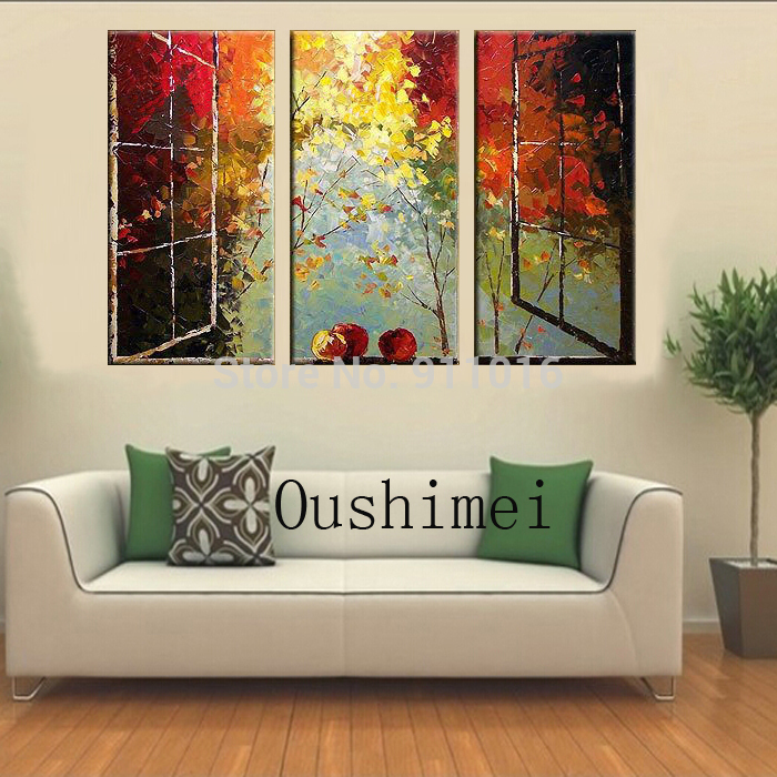 new hand painted knife paintings window landscape for living room wall home decor oil painting on canvas group of pictures craft