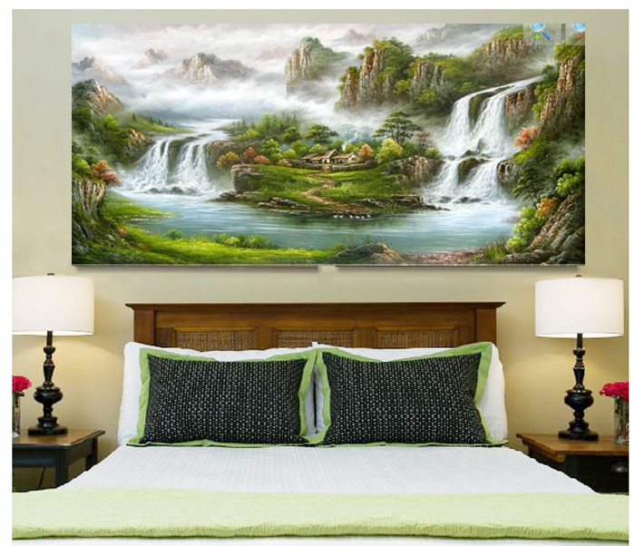 new hand painting living room decoration mountains-and-waters landscape tree of life canvas wall art chinese scene craft