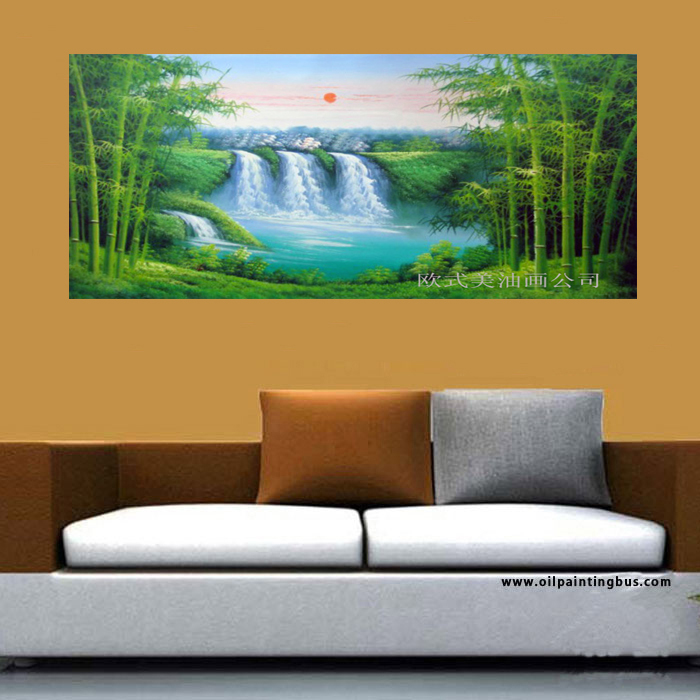 shipment hand painting living room decoration viridis bamboo landscape tree of life canvas wall art sunrise scene