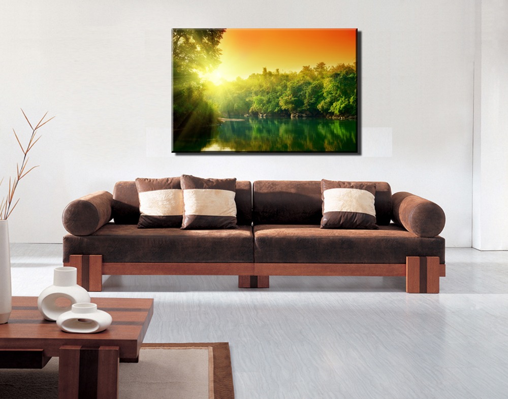 early morning sunshine and beautiful green lake ,1 panel/set hd canvas print painting artwork,, decorative painting s00551d-n