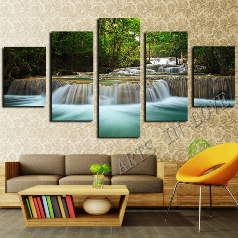 (no frame)5 pcs waterfall painting canvas wall art picture home decoration living room canvas print painting--large canvas art