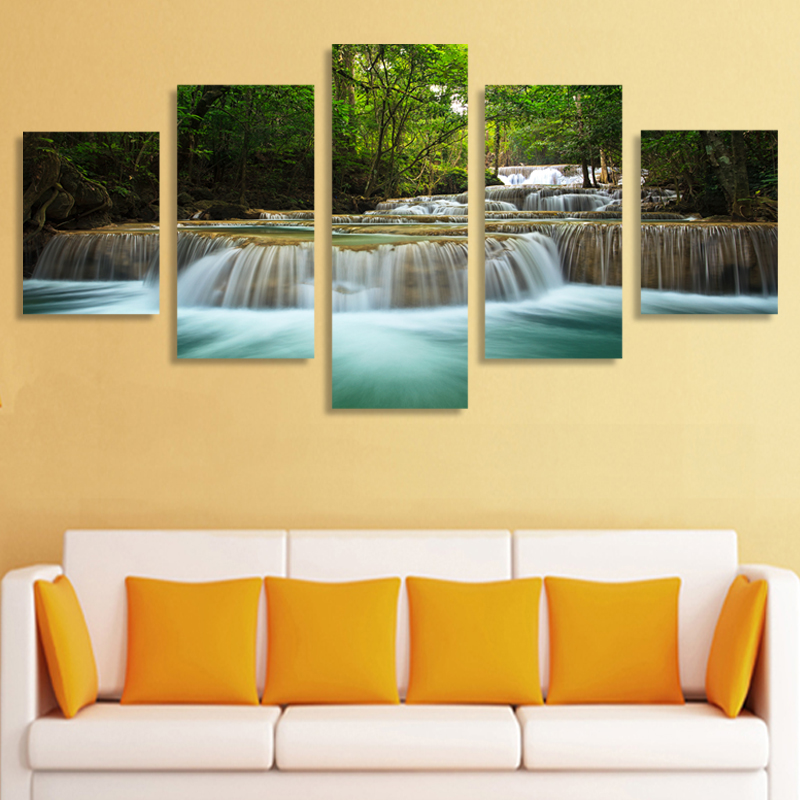 (no frame)5 pcs waterfall painting canvas wall art picture home decoration living room canvas print painting--large canvas art