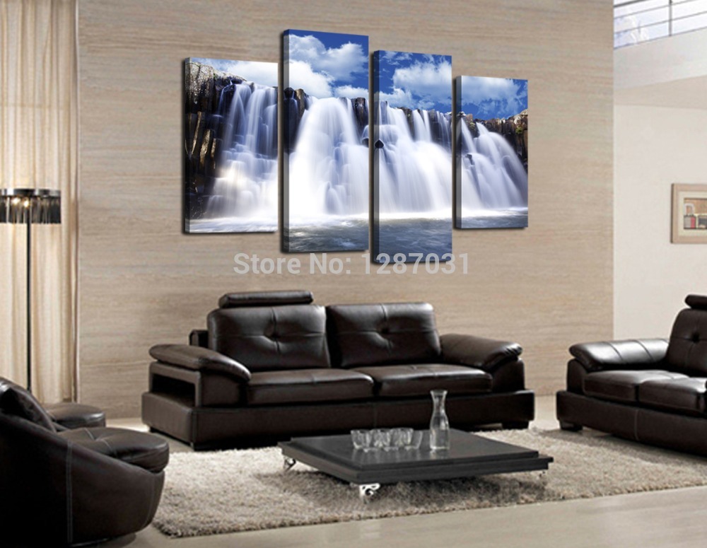 4 pieces of wall art decoration modern fashion waterfall landscape pos printed on canvas painting,decoration oil painting