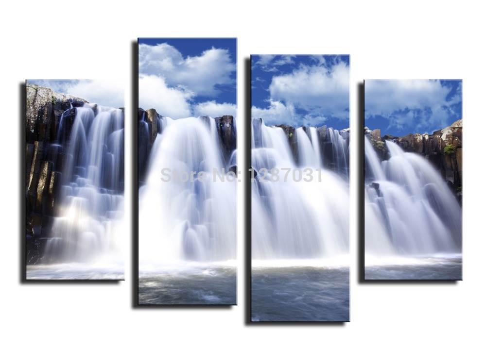 4 pieces of wall art decoration modern fashion waterfall landscape pos printed on canvas painting,decoration oil painting