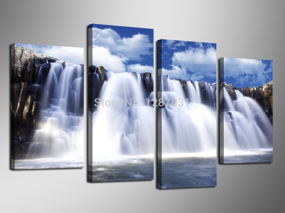 4 pieces of wall art decoration modern fashion waterfall landscape pos printed on canvas painting,decoration oil painting