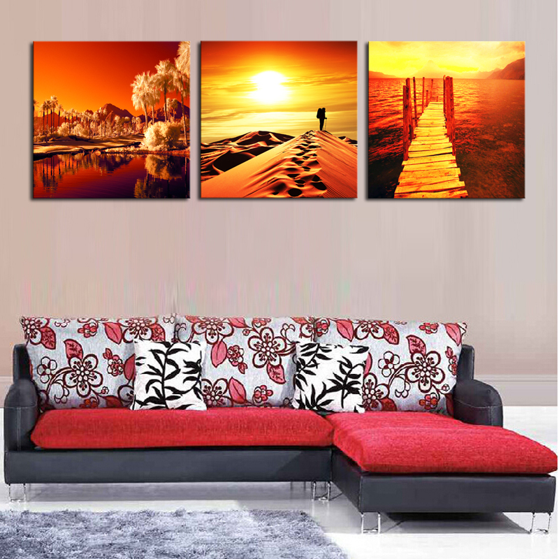 unframed 3 panels golden scenery picture art hd canvas print painting artwork sell decorative painting for living room