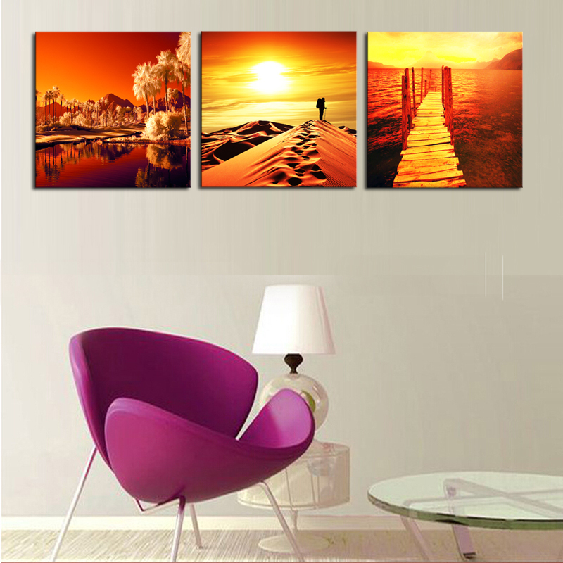 unframed 3 panels golden scenery picture art hd canvas print painting artwork sell decorative painting for living room