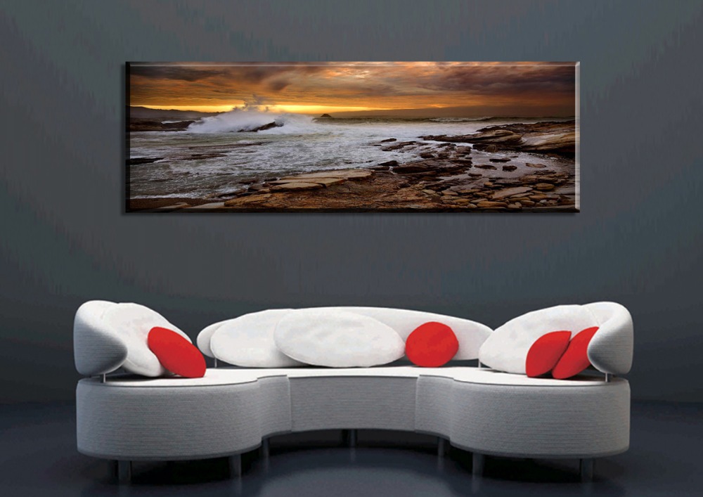 waves and rocks at dusk,1 panel/set hd canvas print painting artwork, .decorative painting s02442d-n