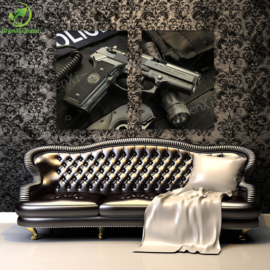 2 panel new modern gun painting pictures pistol painting canvas art wall picture for living room prints unframed wedding