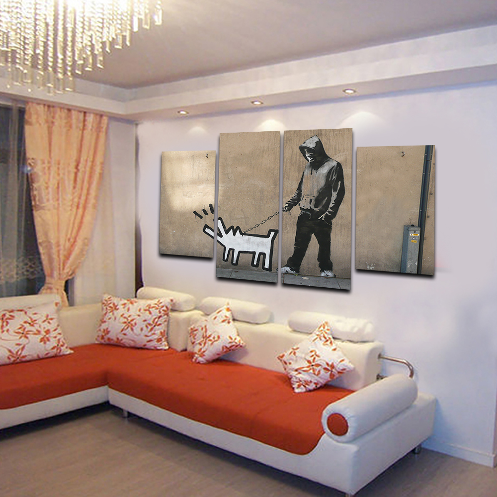 2015 4 pcs banksy cute dog wall art picture modern home decoration living room or bedroom canvas print painting wall picture