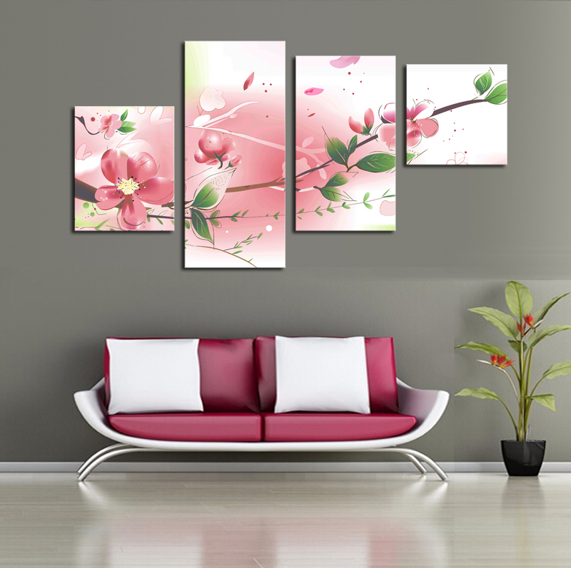 2015 new high qulity unframed 4 piece flowers modern home wall decor canvas picture art hd print painting on canvas artworks