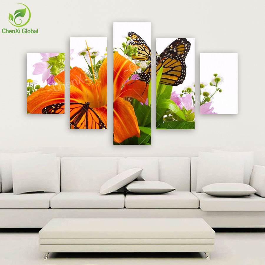 2015 new modern butterfly flower painting canvas art cuadros flower pictures home decor for living room prints unframed wedding