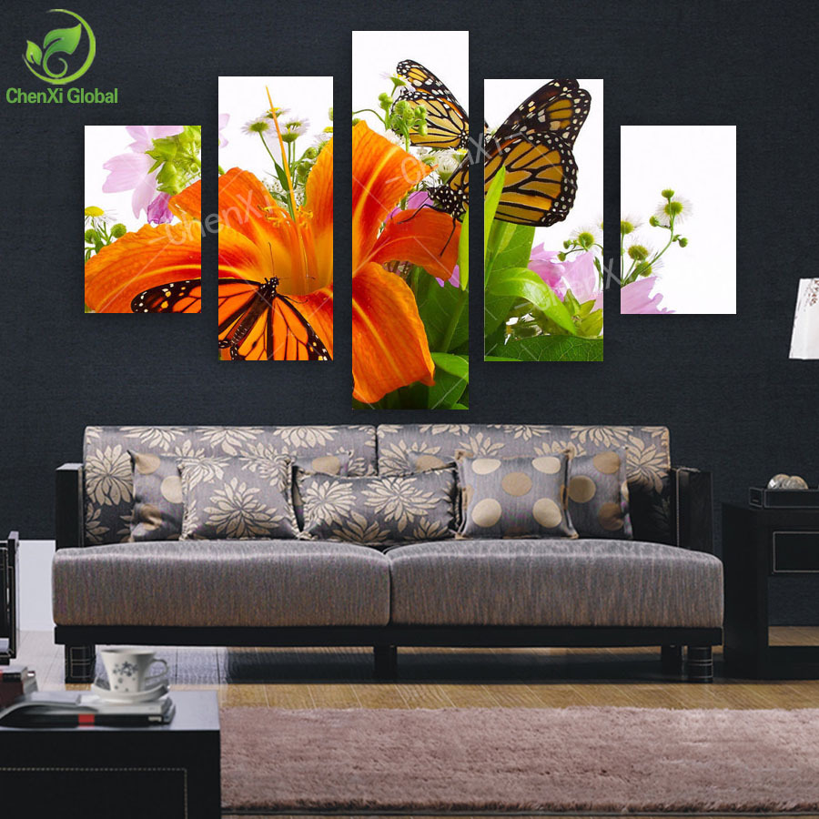 2015 new modern butterfly flower painting canvas art cuadros flower pictures home decor for living room prints unframed wedding