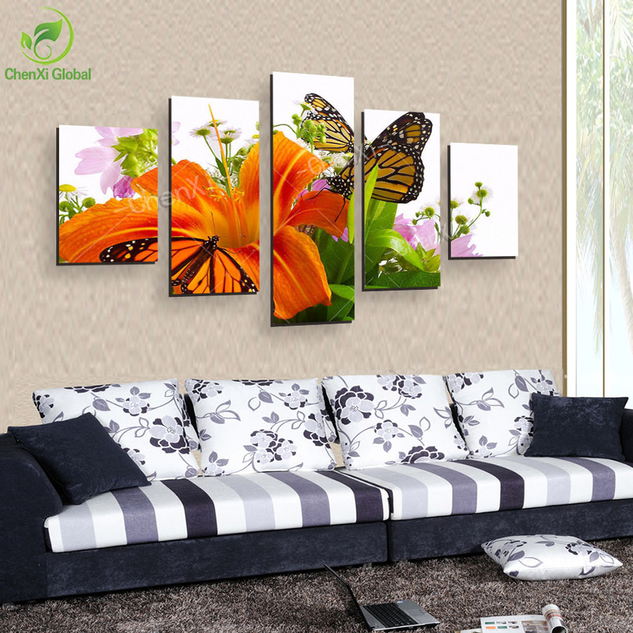 2015 new modern butterfly flower painting canvas art cuadros flower pictures home decor for living room prints unframed wedding