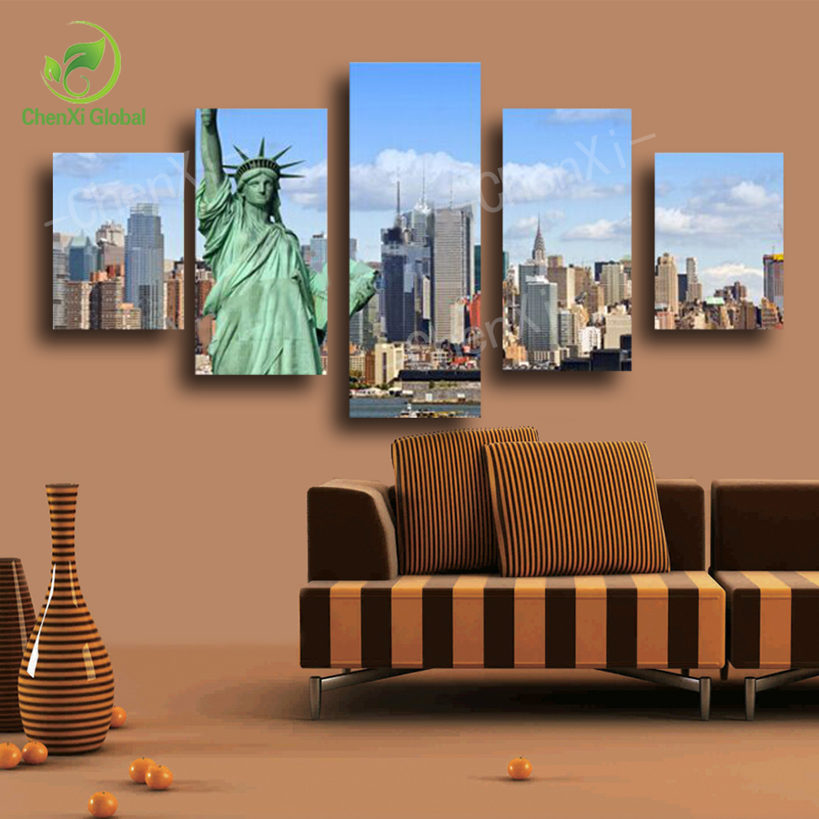 2015 s without frame 5 panels picture new york city hd canvas print painting artwork wall art canvas painting whole