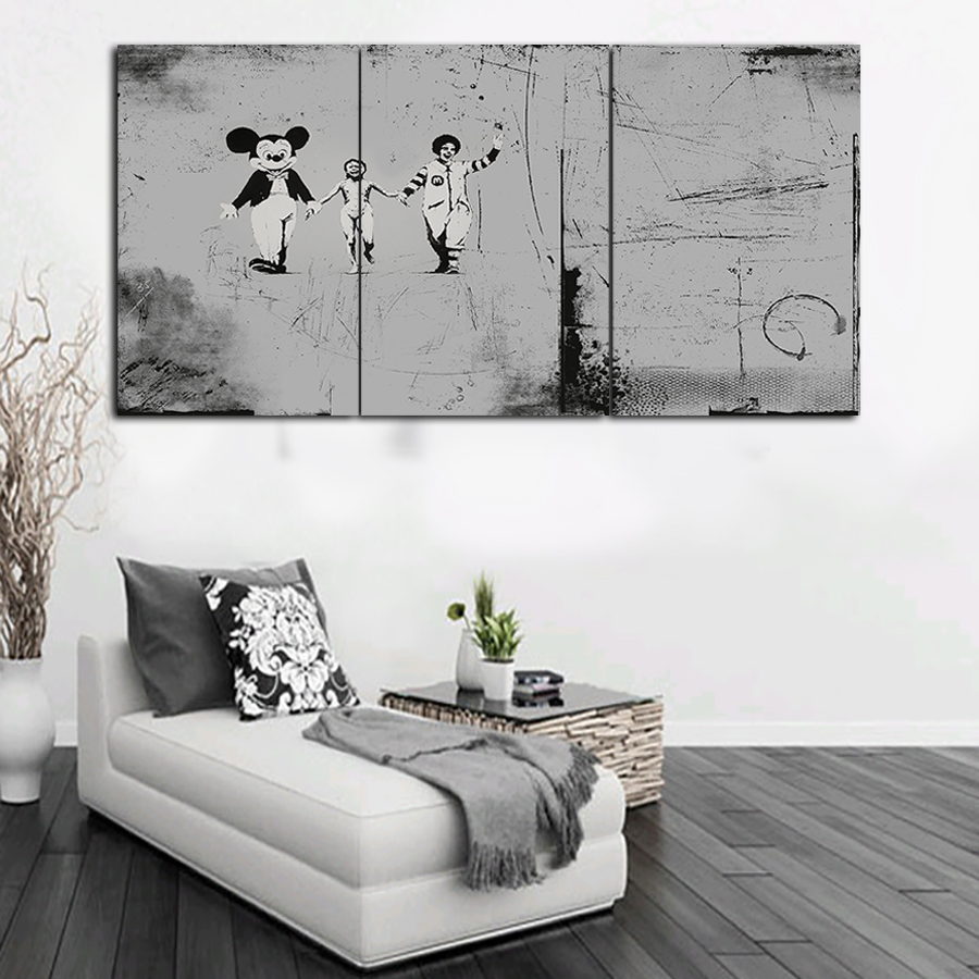 2016 banksy framed printed clown painting on canvas room decoration print hd poster picture canvas framed