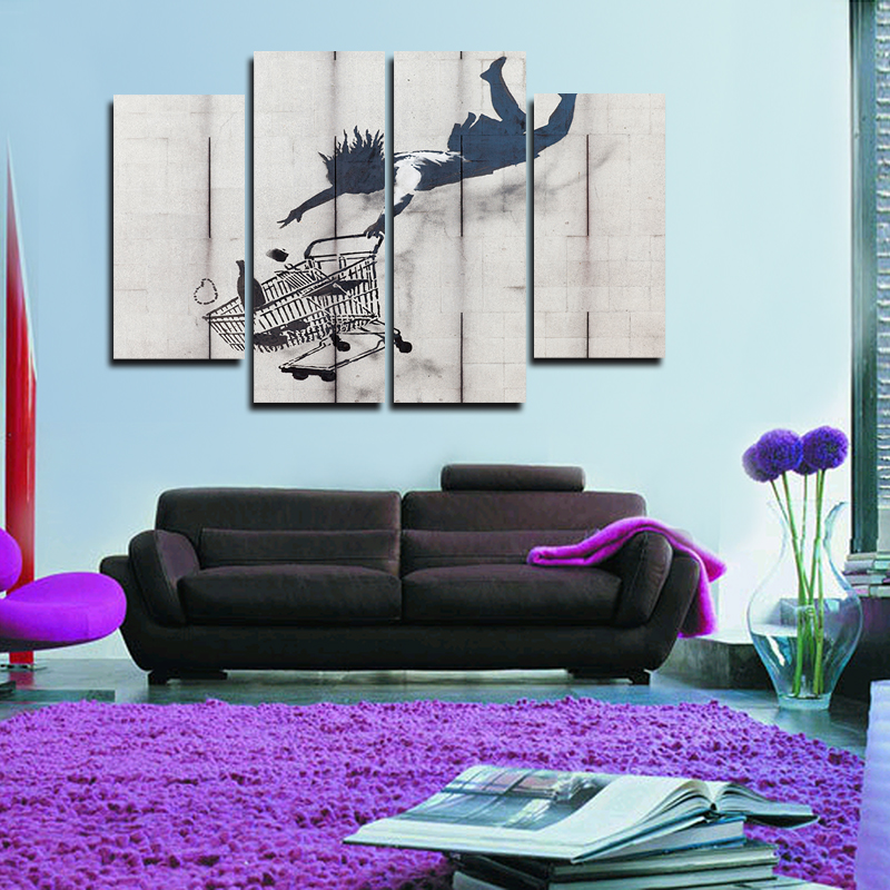 2016 banksy unframed 4 panel large hd picture modern home wall decor canvas print painting for house decorate