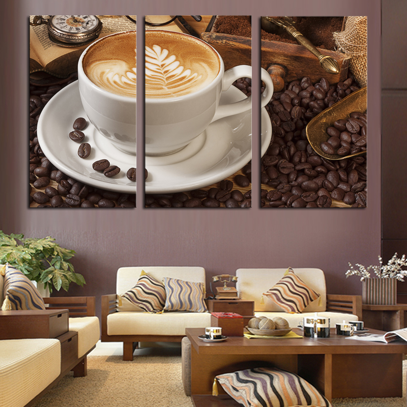 3 panel coffee wall art picture modern painting canvas home decoration living room canvas print--large canvas art unframed