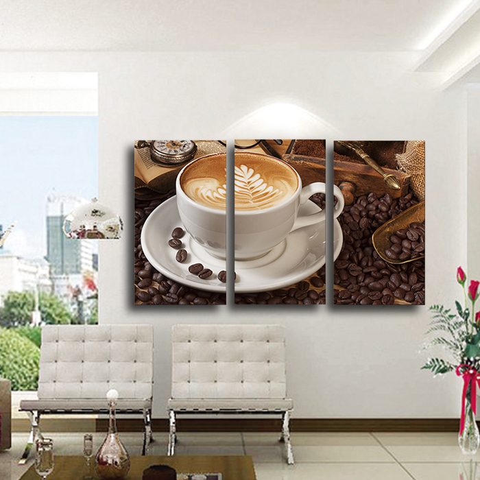 3 panel coffee wall art picture modern painting canvas home decoration living room canvas print--large canvas art unframed