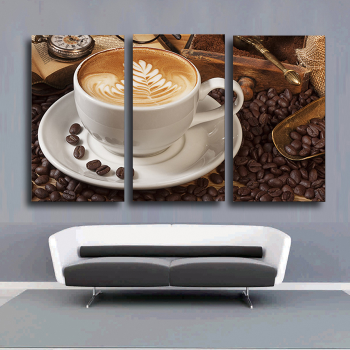 3 panel coffee wall art picture modern painting canvas home decoration living room canvas print--large canvas art unframed