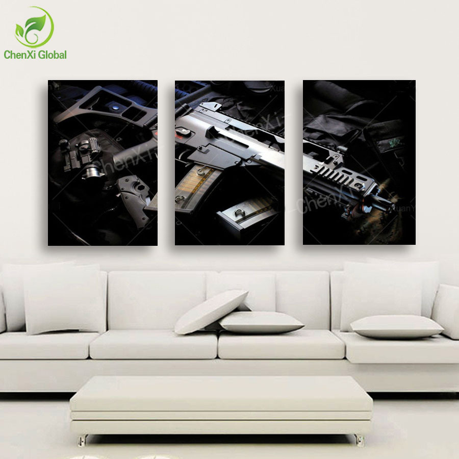 3 panel fashion modern rifle canvas painting gun picture cuadros decoracion wall art for living room prints unframed wedding