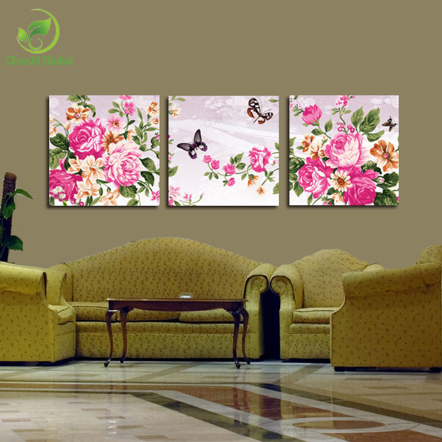 3 panels artwork modern home decoration wall paintings peony flower painting landscape oil painting print on canvas home decor