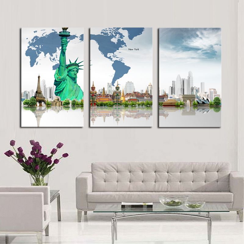 3 pcs famous wrold architecture art picture modern painting canvas home decoration living room canvas print canvas art unframed