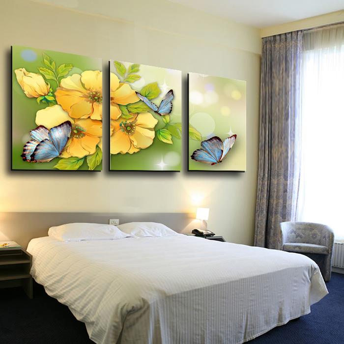 3 piece yellow flower and butterfly modern home wall wedding decor canvas picture art hd print painting on canvas arts unframed