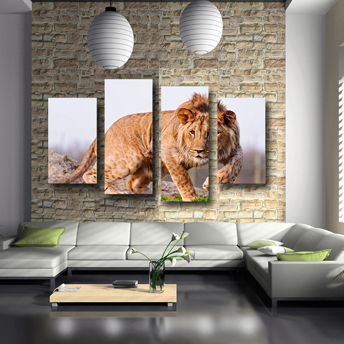 4 pane the lion large wall art hd picture print painting canvas home decoration for living room modern wall art phpto unframed