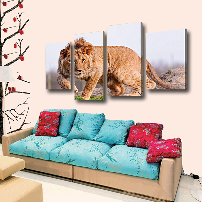 4 pane the lion large wall art hd picture print painting canvas home decoration for living room modern wall art phpto unframed