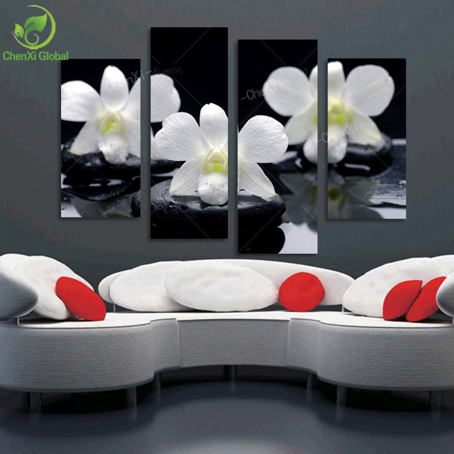 4 panel white flower canvas wall art oil painting cuadros decoracion wall picture for living room modern print unframed wedding