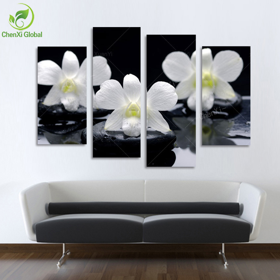 4 panel white flower canvas wall art oil painting cuadros decoracion wall picture for living room modern print unframed wedding