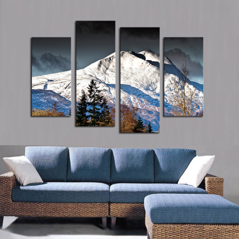 4 pcs canvas wall paintings snow mountain wedding decoration decorative oil painting canvas prints for bedroom without frame