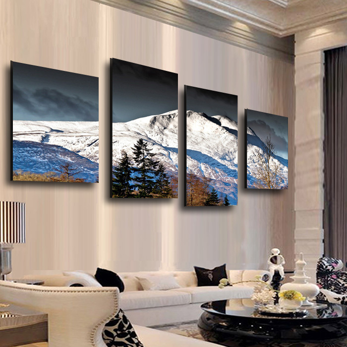 4 pcs canvas wall paintings snow mountain wedding decoration decorative oil painting canvas prints for bedroom without frame