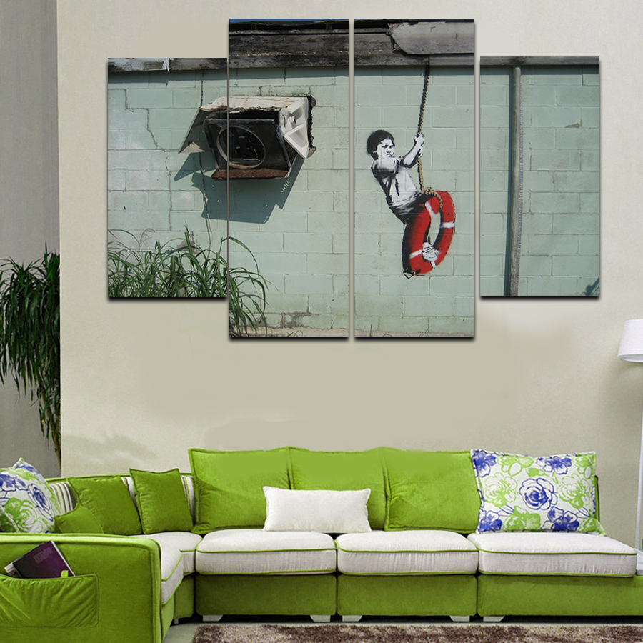 4panel banksy modern print painting canvas painting modern art print wall art gift top home decoration