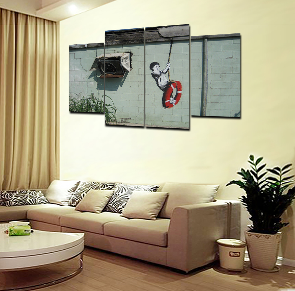 4panel banksy modern print painting canvas painting modern art print wall art gift top home decoration